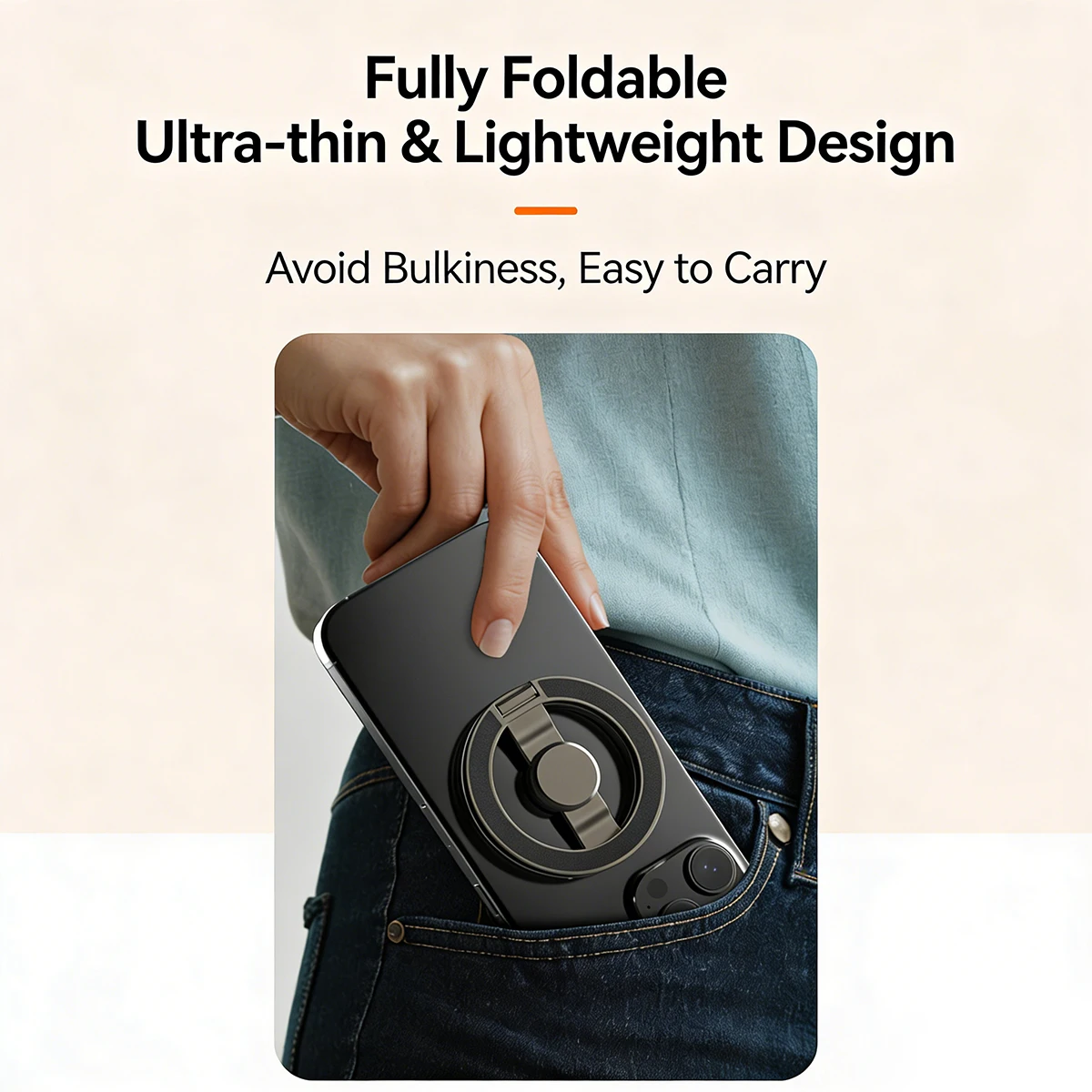 Foldable Double-Sided Mobile Phone Holder for Magsafe iPhone 17 16 15 14 13 360 Rotation Stand with Strong Magnet Finger Grip