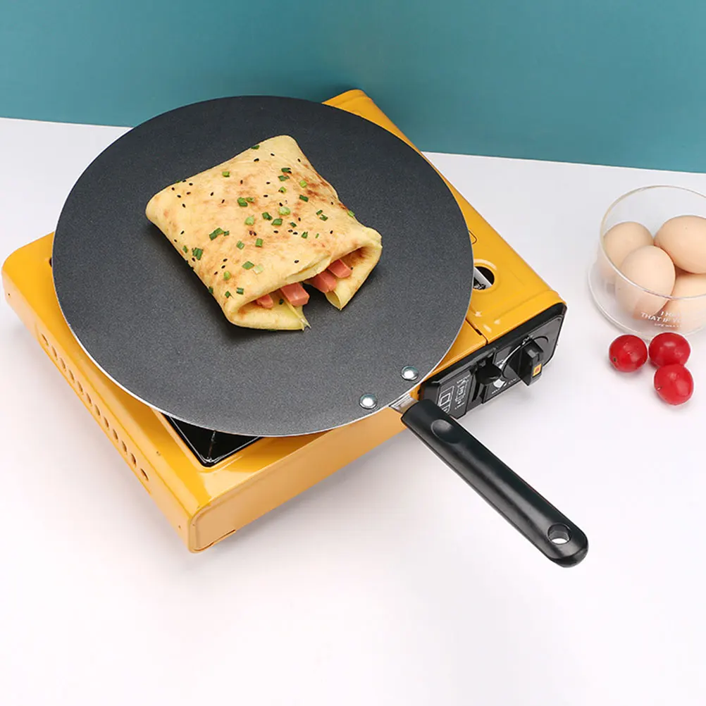 

Aluminum Alloy Flat Bottom Frying Pan Non Stick Skillet Kitchen Cookware Home Use Pancake Maker Storage Hole Wooden Scraper