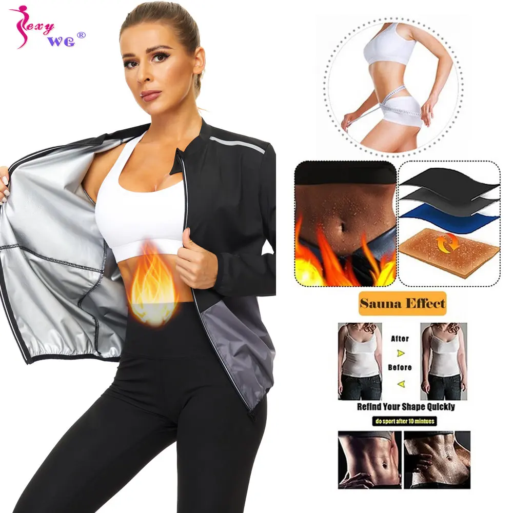 SEXYWG Sauna Jacke für Frauen Schweiß Zipper Top Abnehmen Hemd Gewicht Verlust Anzug Body Shaper Fett Brenner Workout Fitness Übung