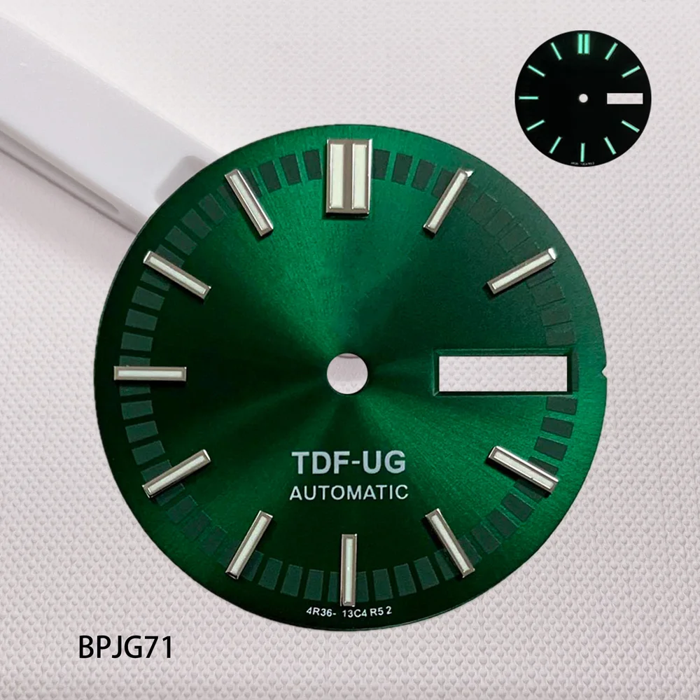 جديد 28.5 مللي متر 5 فتحات TDF-UG قرص أخضر مضيء ، مناسب لملحقات ساعة الحركة الأوتوماتيكية NH35/36 حسب الطلب