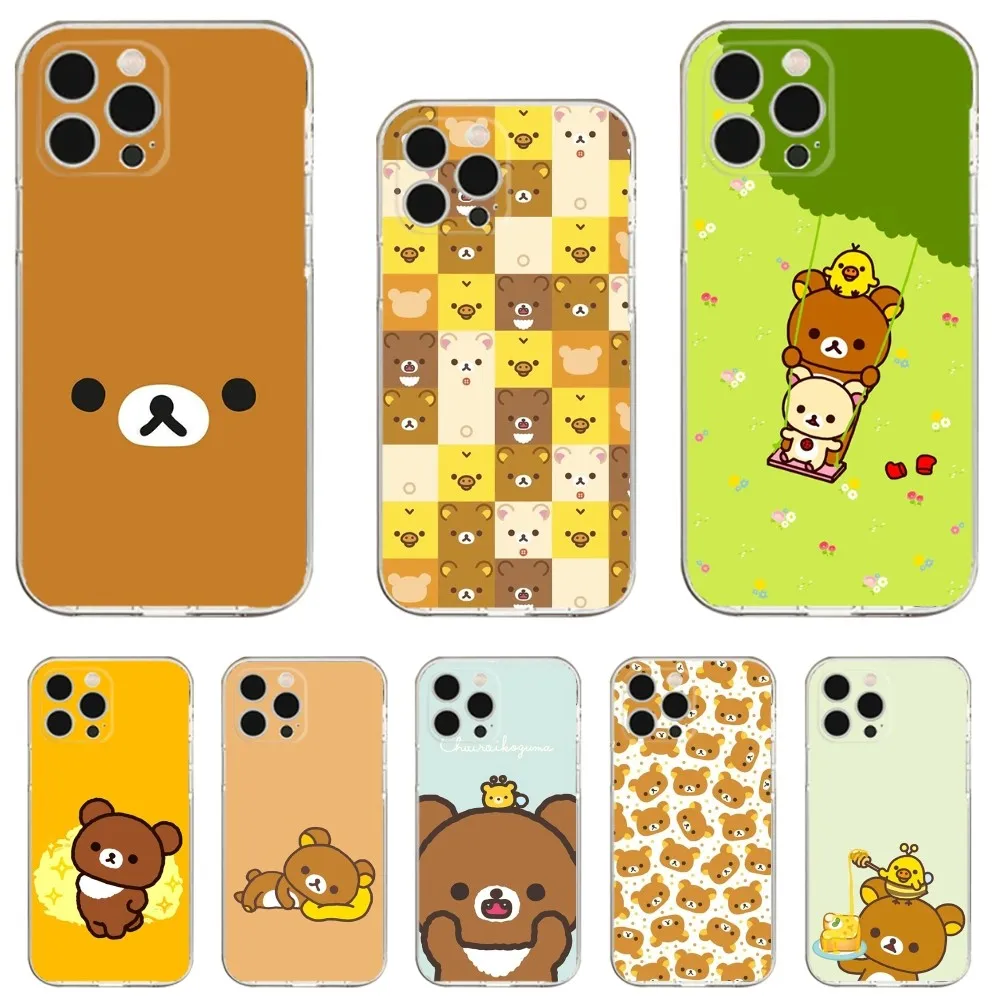 Cute Phone Case For iPhone 13, 14,13,12,Mini,11,Pro,Max,Plus,X,XR,XS,8,SE,2020,R-Rilakkuma Bear Transparent Cover