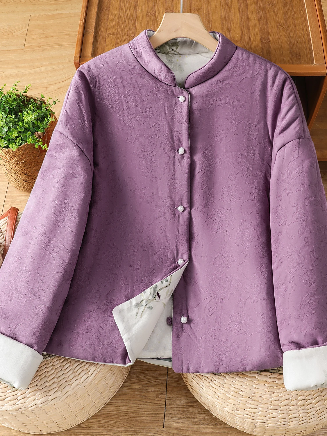 

Chinese Sle Double-Sided Wear Cotton Jaet Women's plus Size Buttoned Tang Costume National Sle Interlined Top