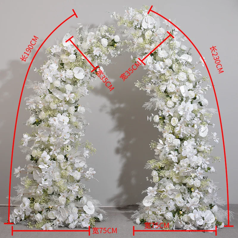 New 1.9+2.3m Ox Horn Frame Floral Arch Sheep Horn Ring Decoration Fake Flower Wedding Background Stage Layout Simulation Flowers