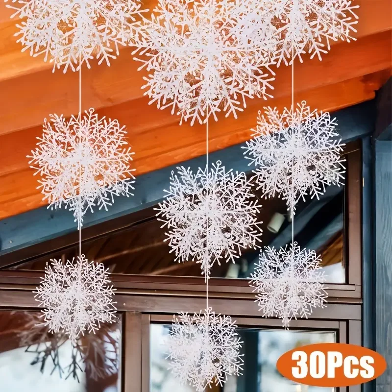 

30PC Christmas Snowflake Supplies Fake White Snowflake Xmas Tree Hanging Pendents New Year Home Party Christmas Decorations 2024