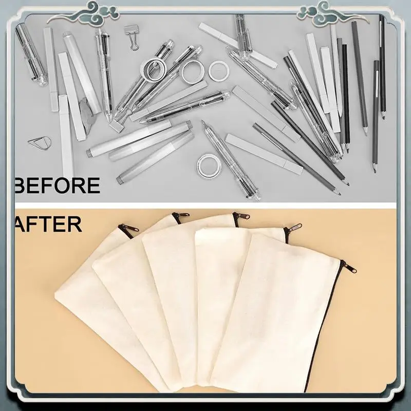 

45Pcs Blank Canvas Zipper Pouch Storage Bag Pencil Bag For DIY Craft Canvas Makeup Bags (8.3X5 Inches)