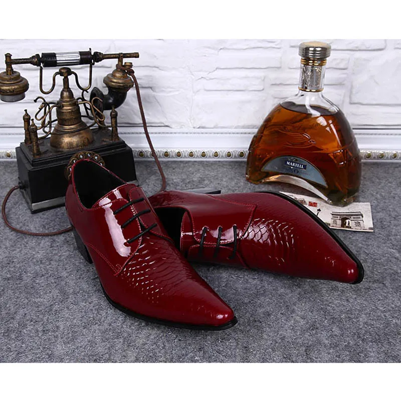 Batzuzhi Red/Black Man Shoes Leather Pointed man breathable leather shoes banquet wedding shoes for Man, Big szie 38-46!