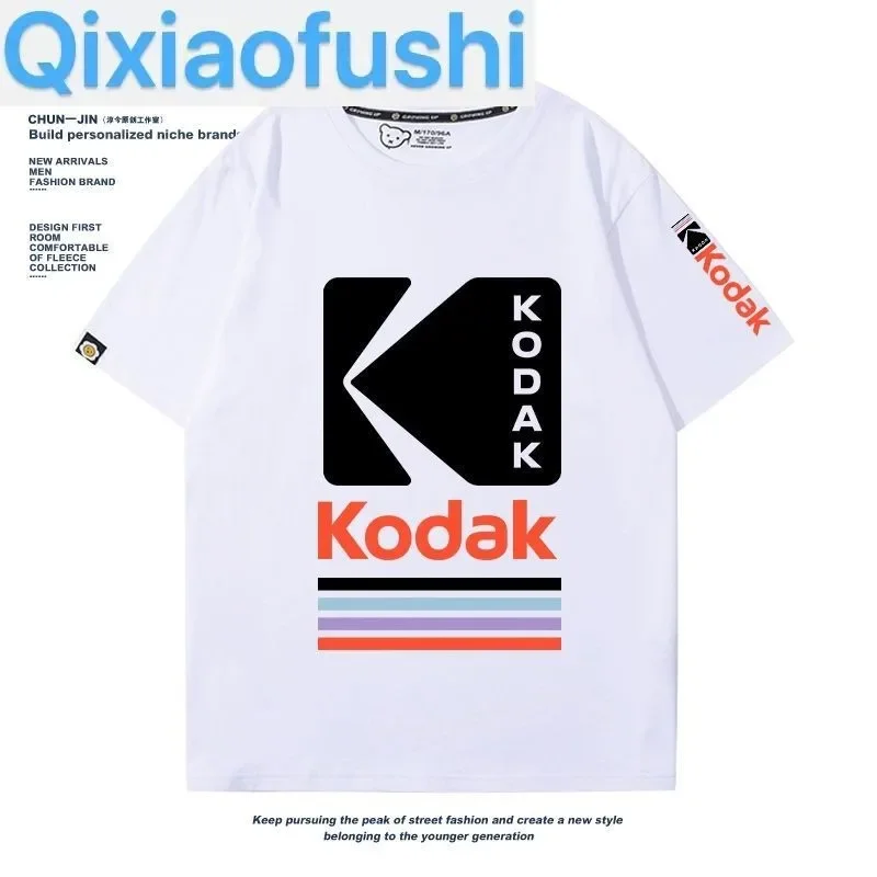 Camiseta de Manga Corta 100% Algodón Estilo 2026, Marca Compartida Kodak, Diseño Cámara de Película Blanco y Negro Kodak, para Amantes de la Fotografía