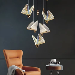 Nordic Colorful Butterfly LED Pendant Lamps for Home Bedroom Living Room Indoor Golden LED Suspened Hanging Chandelier Lighting