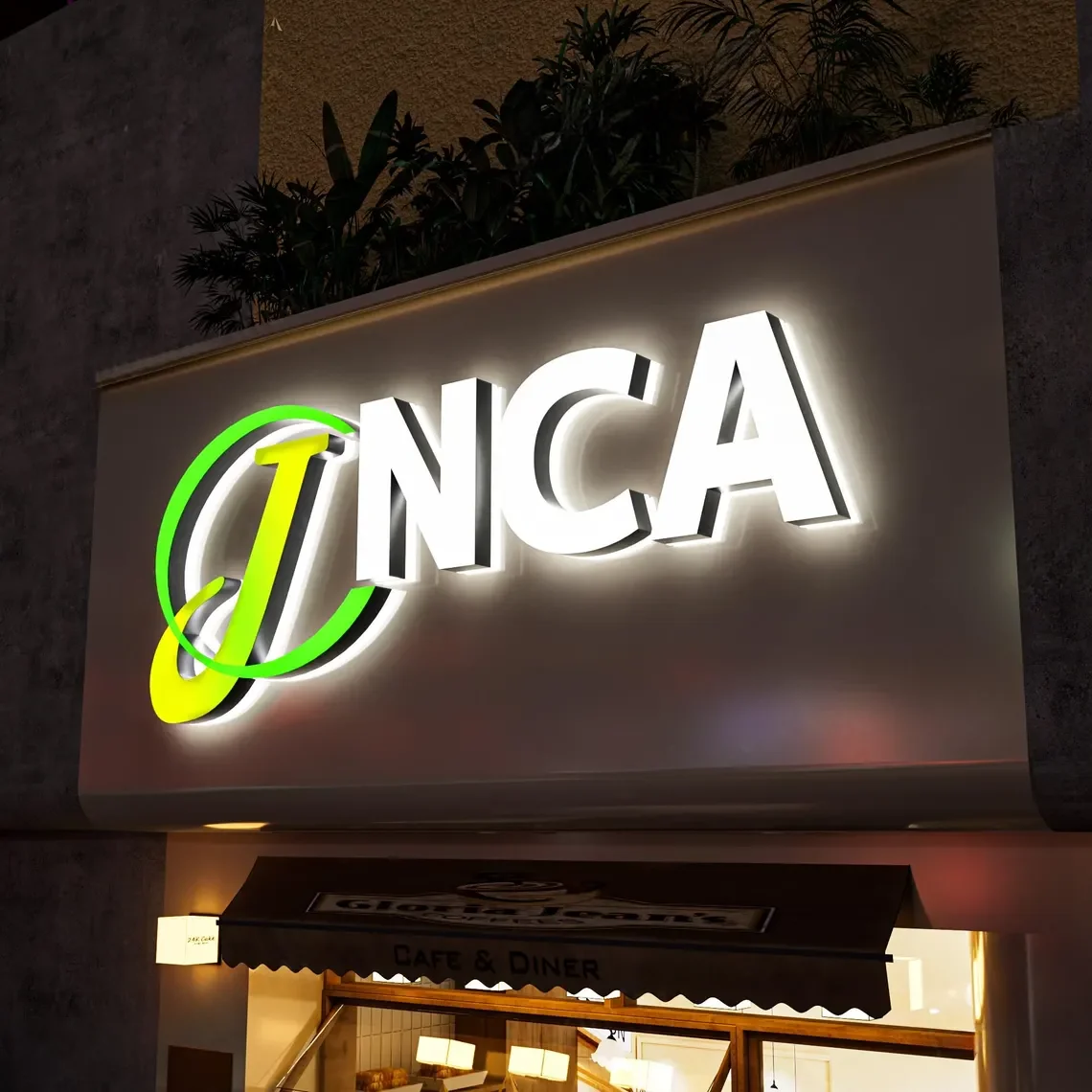 علامة معدنية مخصصة بإضاءة خلفية Led شعار أعمال مضيئة لافتات كبيرة حرف RGB من الفولاذ المقاوم للصدأ واجهة المتجر بإضاءة خلفية خارجية #6