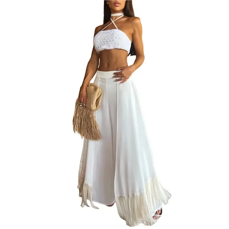 

Брюки женские CYL с оборками, завышенной талией, бахромой, плиссированные, в стиле бохо, скромные, широкие штанины