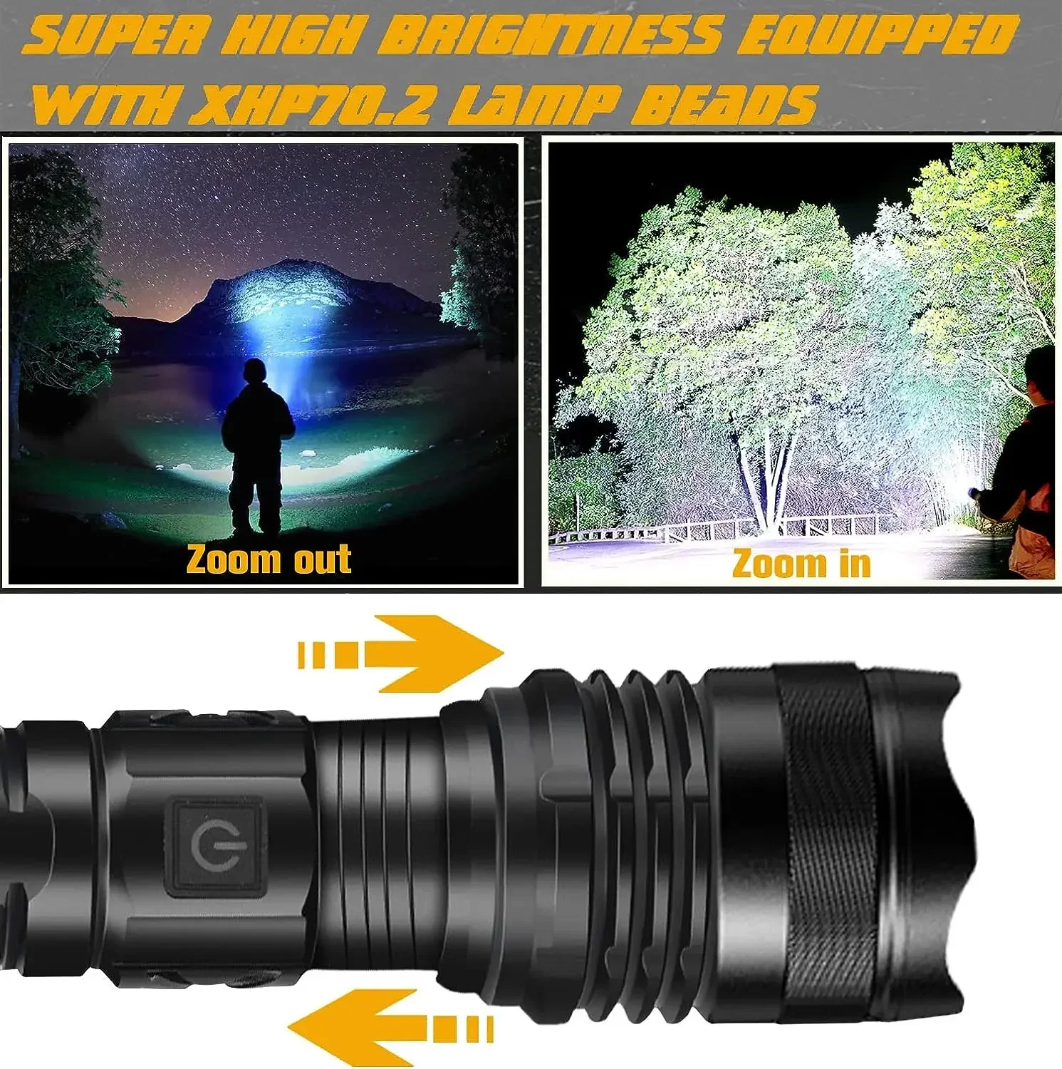 New High Power LED Flashlight Rechargeable Long Range Tactical Torch Waterproof Outdoort Emergency Camping Lantern 18650 Battery