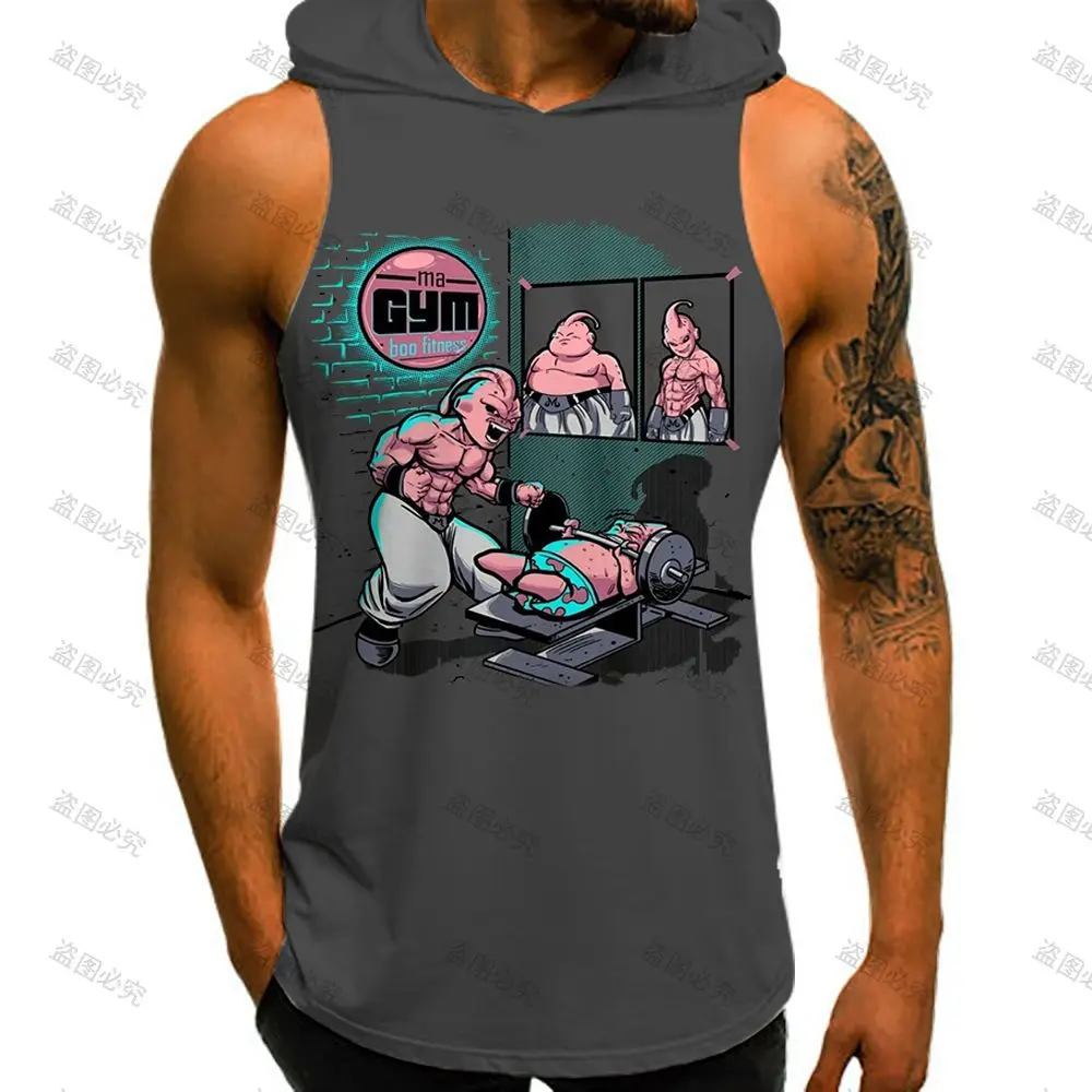 Gym Dragon Ball Z High Quality Men Tank Top Vest With Hood Super Saiya Tops T-shirts Men\'s Clothes Oversized Goku Y2k Sleeveless