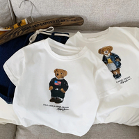 2025 Summer New Children Cotton T-shirt Cute Pattern Boys Girls Cartoon Teddy Bear Short Sleeved Kids Casual Clothing