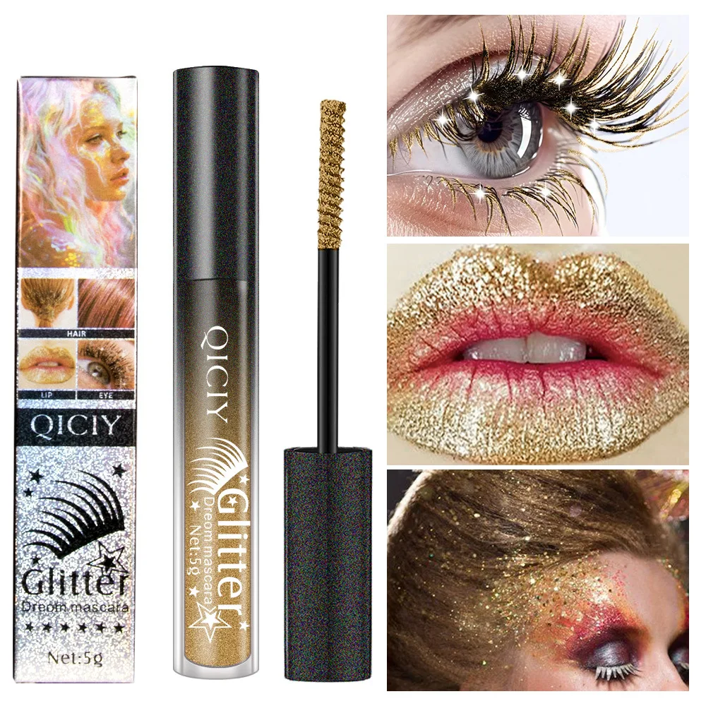 7 สีDiamon Glitter Lashมาสคาร่ามาสคาร่าติดทนนานCurlingหนากันน้ําFast Dry Sequinsเซ็กซี่Shimmer Eyeแต่งหน้า