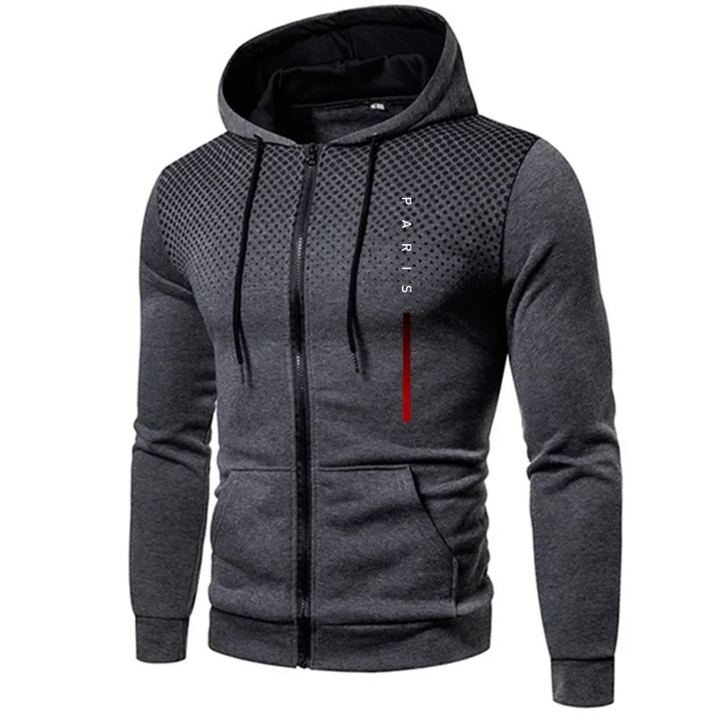 Herbst-Winter Herren Motorrad-Reitjacke mit Reißverschluss, Paris Mode Herren Zip-Up Hoodie, Urban Casual Sportlicher Kapuzenmantel – Detail 3