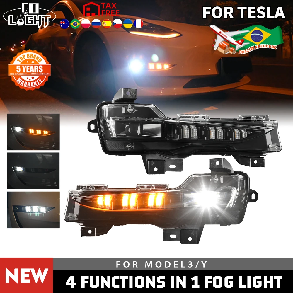 Tesla 2023 Model Y 3 Modified Fog Lamp Front Bar Flowing Water Day Light Turning 2021-2024 Upgrade LED Fog Lamp Accessories