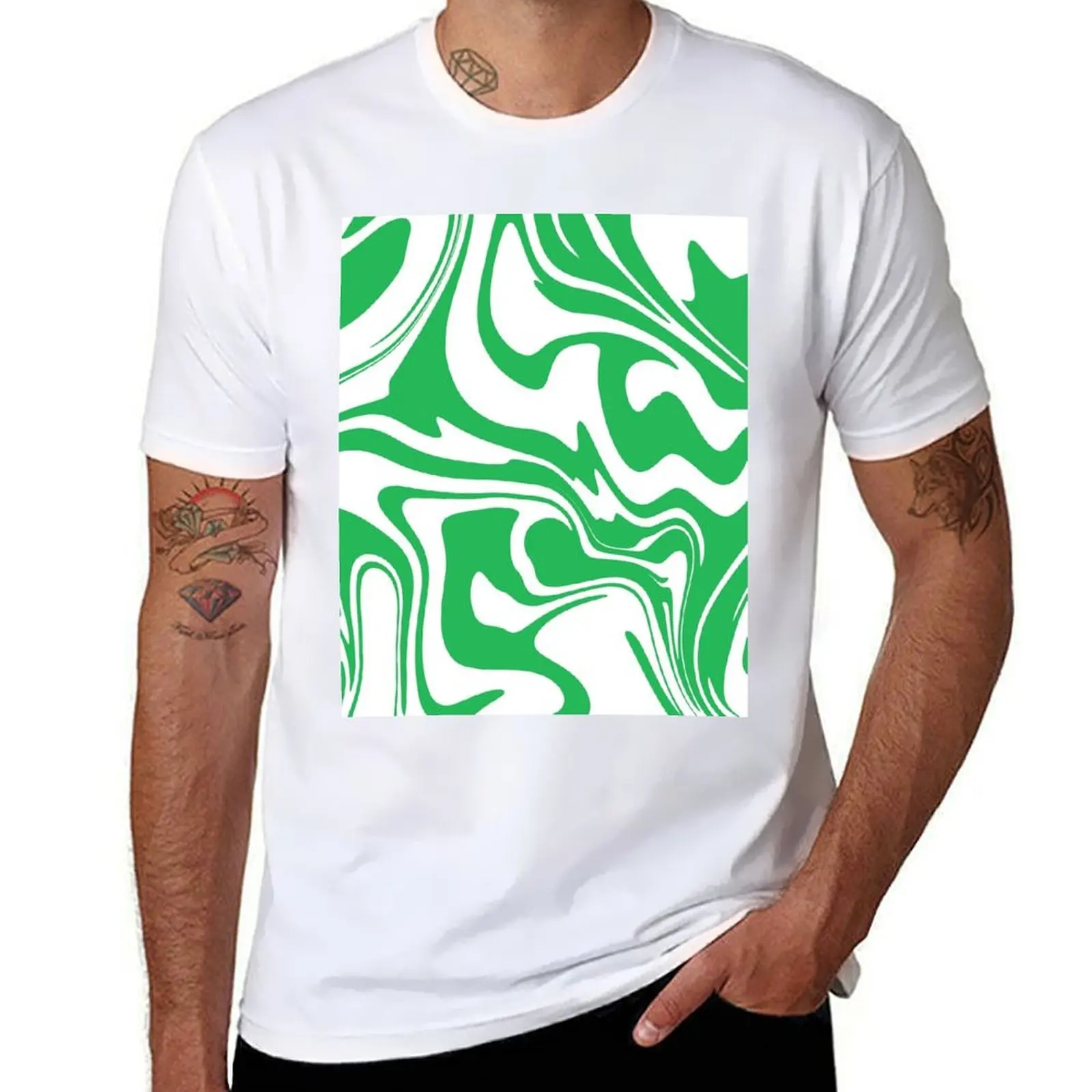 

Green Swirl Print T-Shirt t shirts for man pack white man t shirt summer T-Shirt