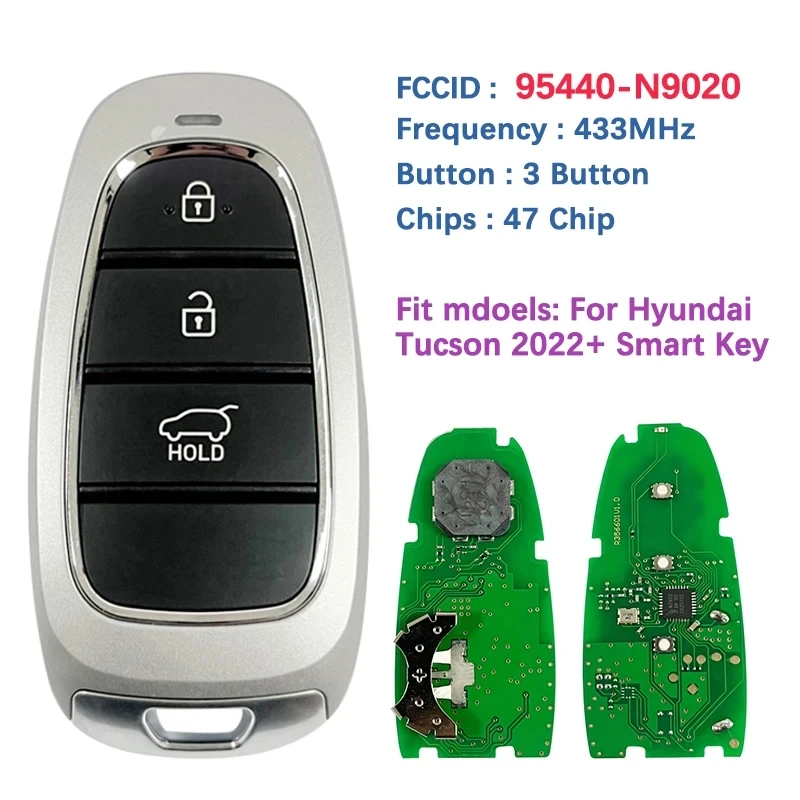 

KEYECU Replacement Smart Proximity Remote Key FOB 3Button 433MHZ ID47 Chip for 2021-2023 Hyundai Tucson 95440-N9020 FOB-4F25