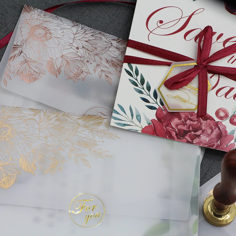 Sobres transparentes para invitación de boda, sobres de papel tornasol, color bronce, oro rosa, uso comercial, 10 unidades por lote