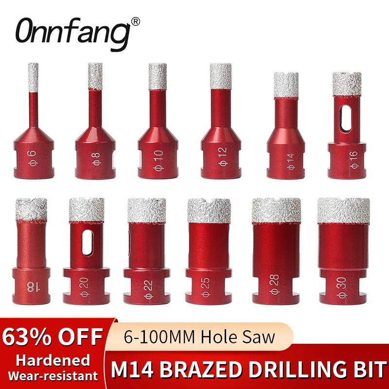 

Onnfang 1PC Vacuum Brazed Diamond Thread Dry Drilling Core Bits Masonry Ceramic Hole Saw Porcelain Dril for M14 Angle Grinder