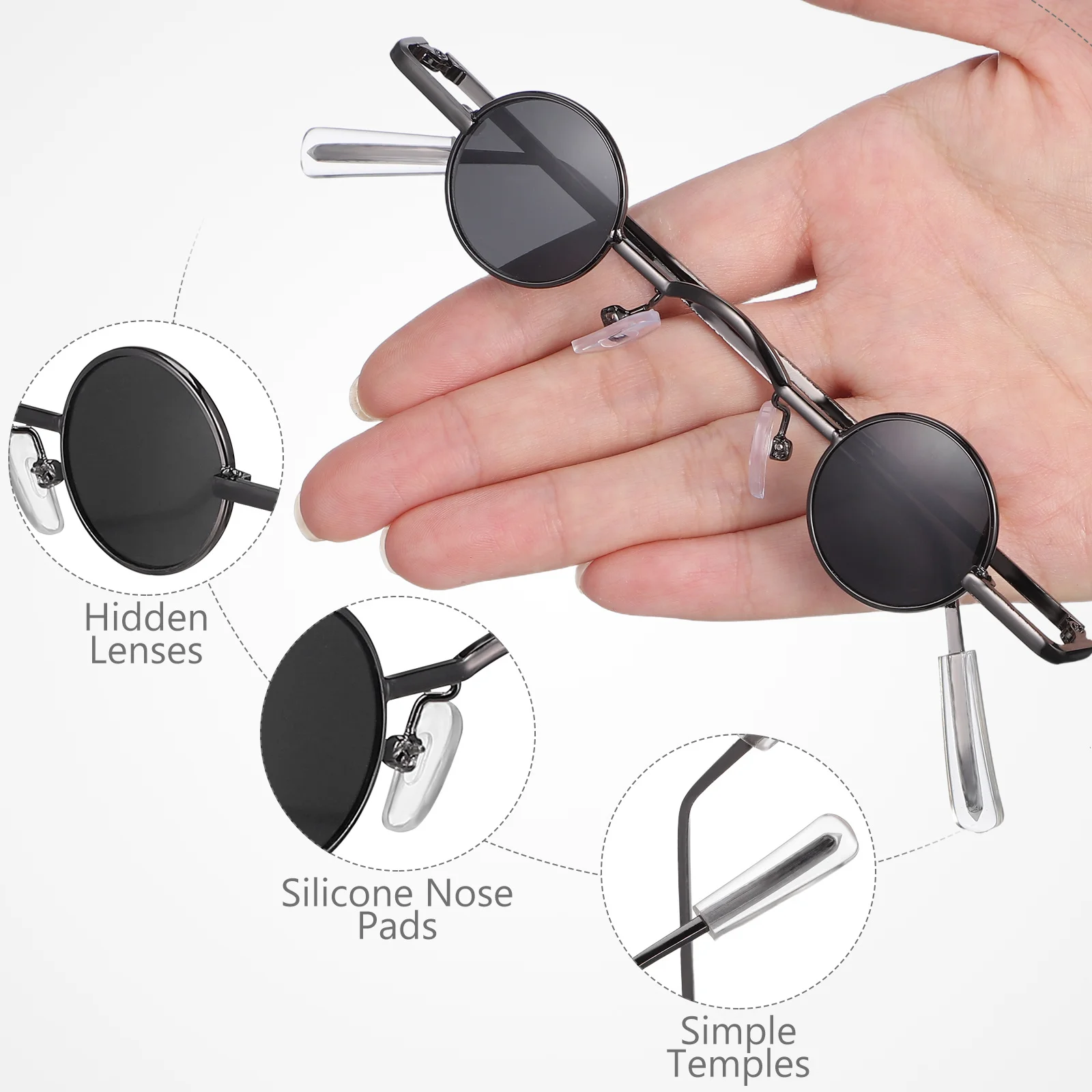 نظارات شمسية كلاسيكية بإطار دائري صغير أسود، نظارات شاطئ خفيفة الوزن للحفلات الخارجية، إكسسوارات عصرية للرجال والنساء #2