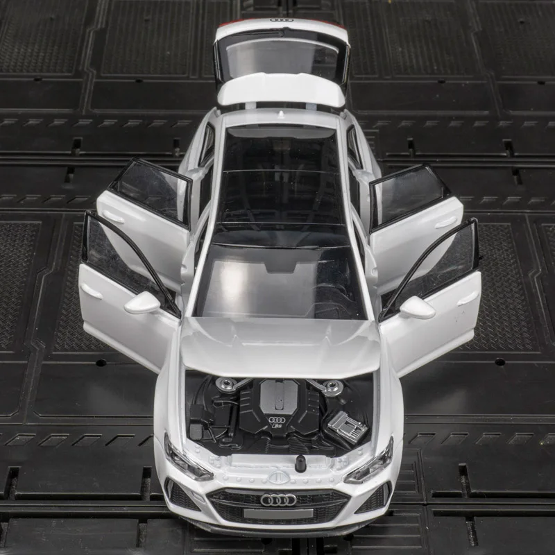 1:32 Audi RS6 model samochodu ze stopu, kolekcja ozdób, akustyczno-optyczny, z napędem pull-back, zabawki dla dzieci, otwierane drzwi, maska i bagażnik.