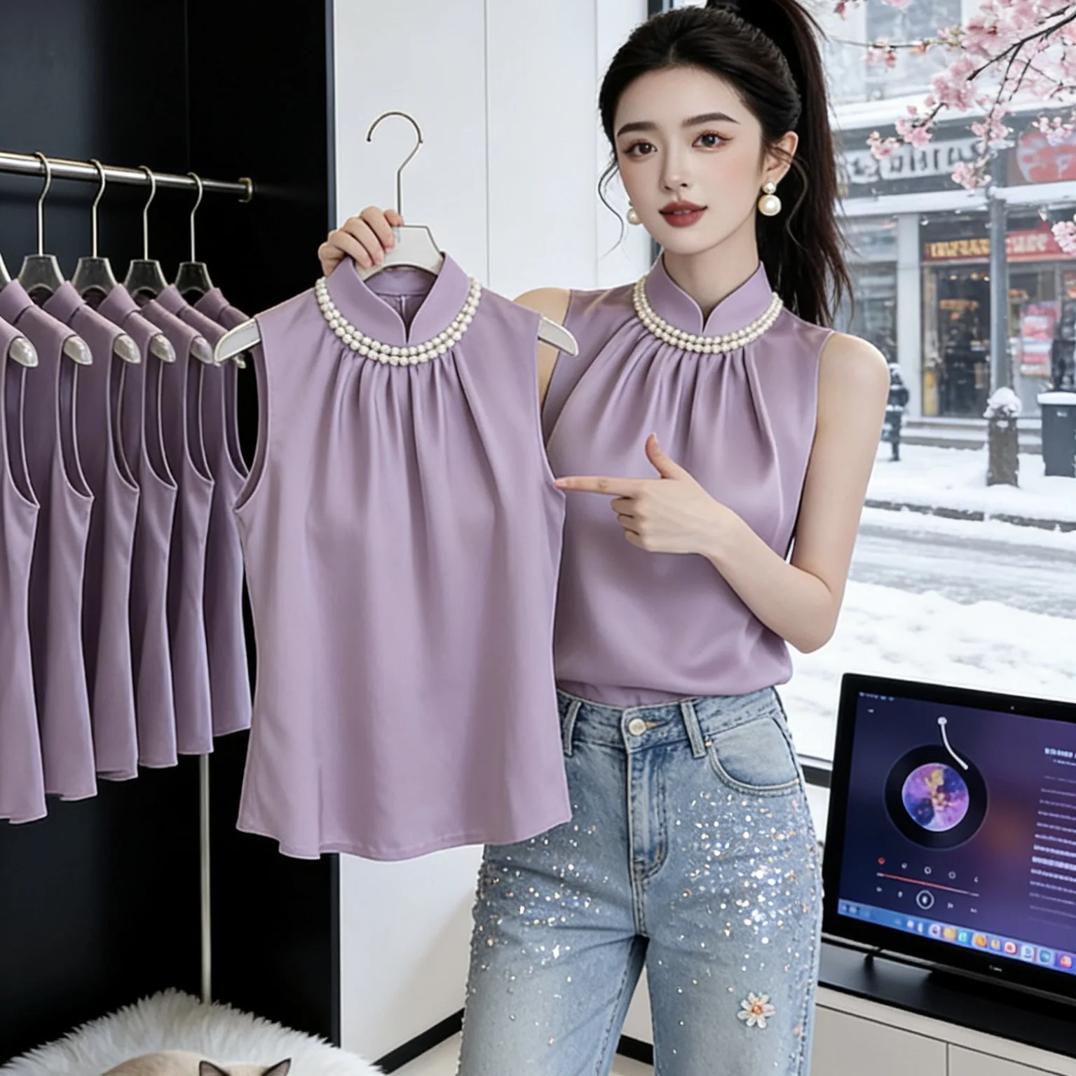 Elegant Purple Sleeveless Silk Shirt Women's Summer New Style Outerwear Light Maturity Small Audience Casual Fashion Top