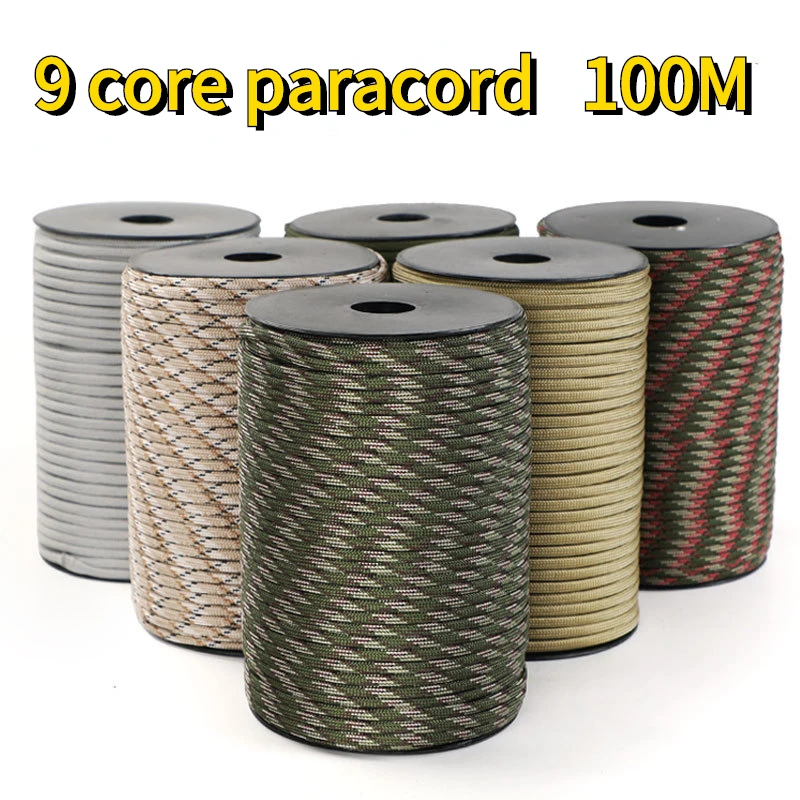 100M 550 Standard 9-Core Paracord Rope 4mm Outdoor Parachute Cord Survival Umbrella Tent Lanyard Strap Clothesline