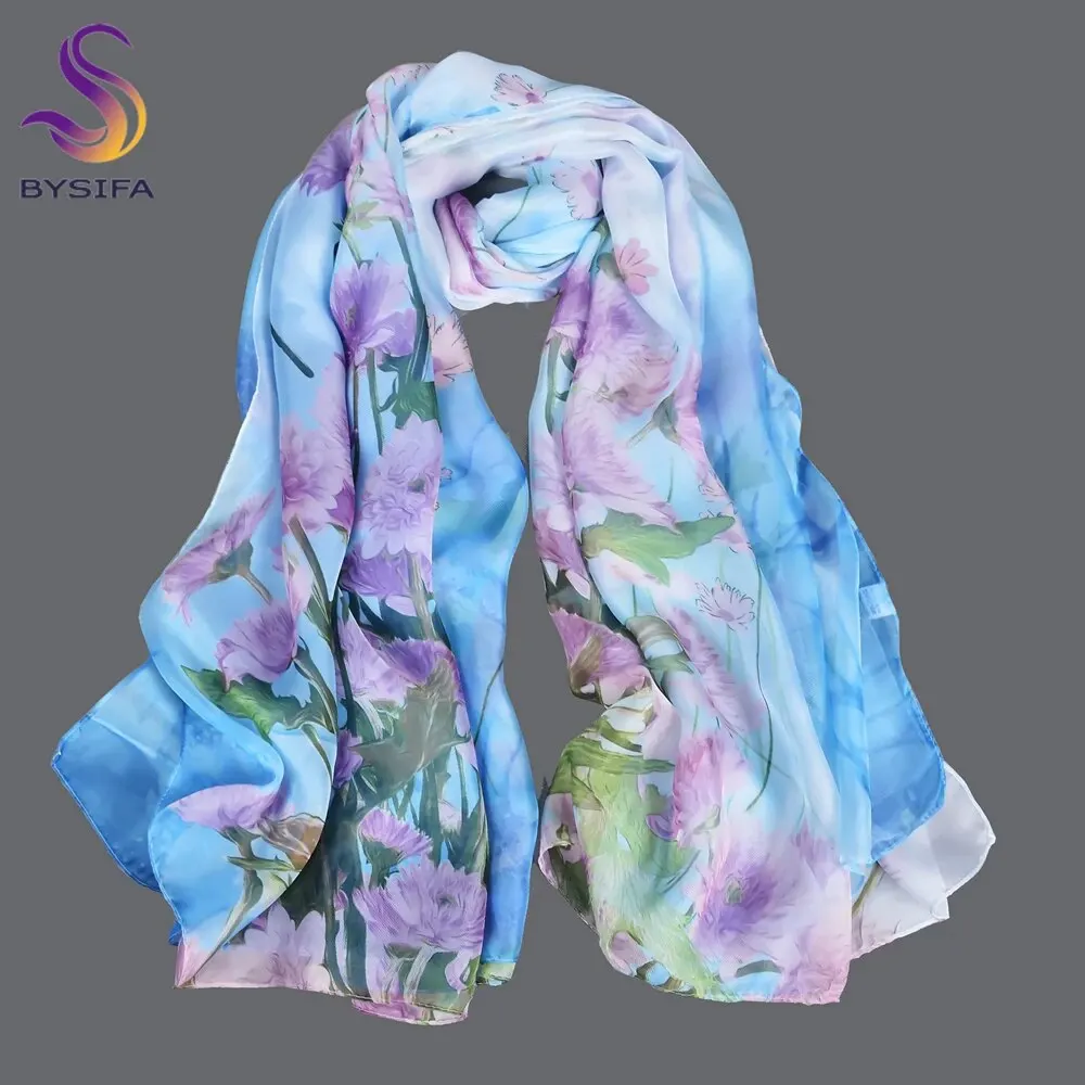 Fall Winter Purple Blue Women Daisy Silk Scarf Shawl Fashion Cape Brand Spring Summer Women Long Beach Shawls Scarves 180*140cm