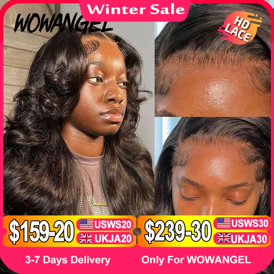 Wow Angel 250% 13x6 HD Lace Front Wig Swiss Lace Melt Skin Pre Plucked Natural Scalp Body Wave Human Hair Wig For Woman Glueless