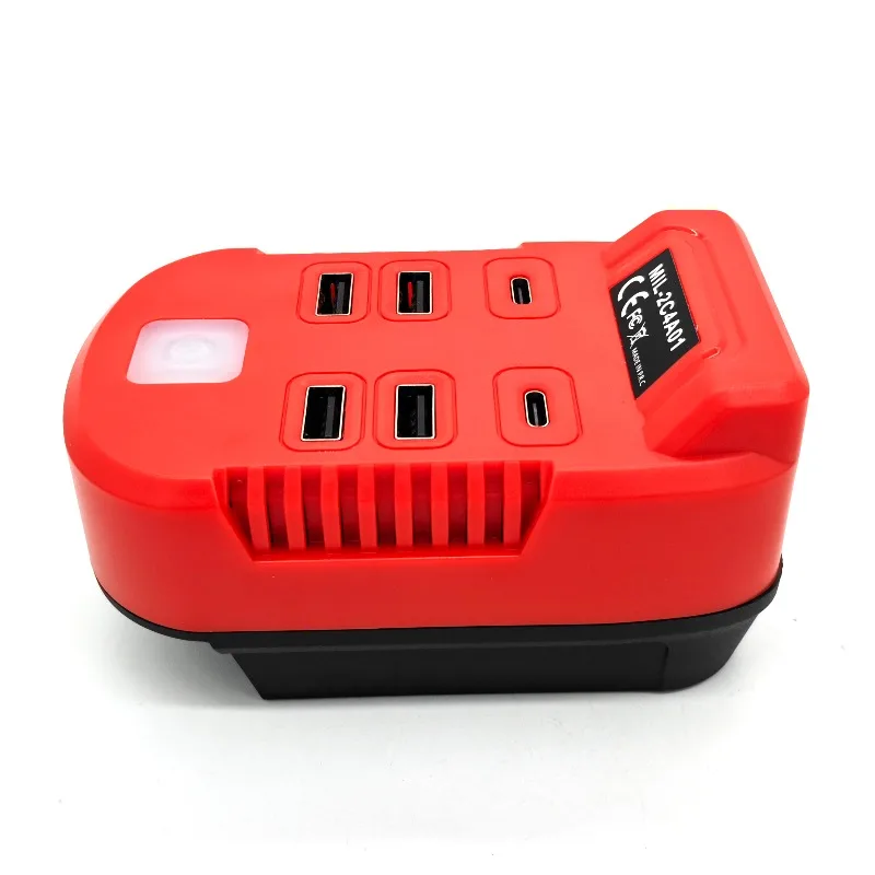 Portable Power Bank Charger Battery Adapter Type-C Input/Output 25W USB-A QC3.0 for Milwaukee 18V Lithium Batteries for Camping