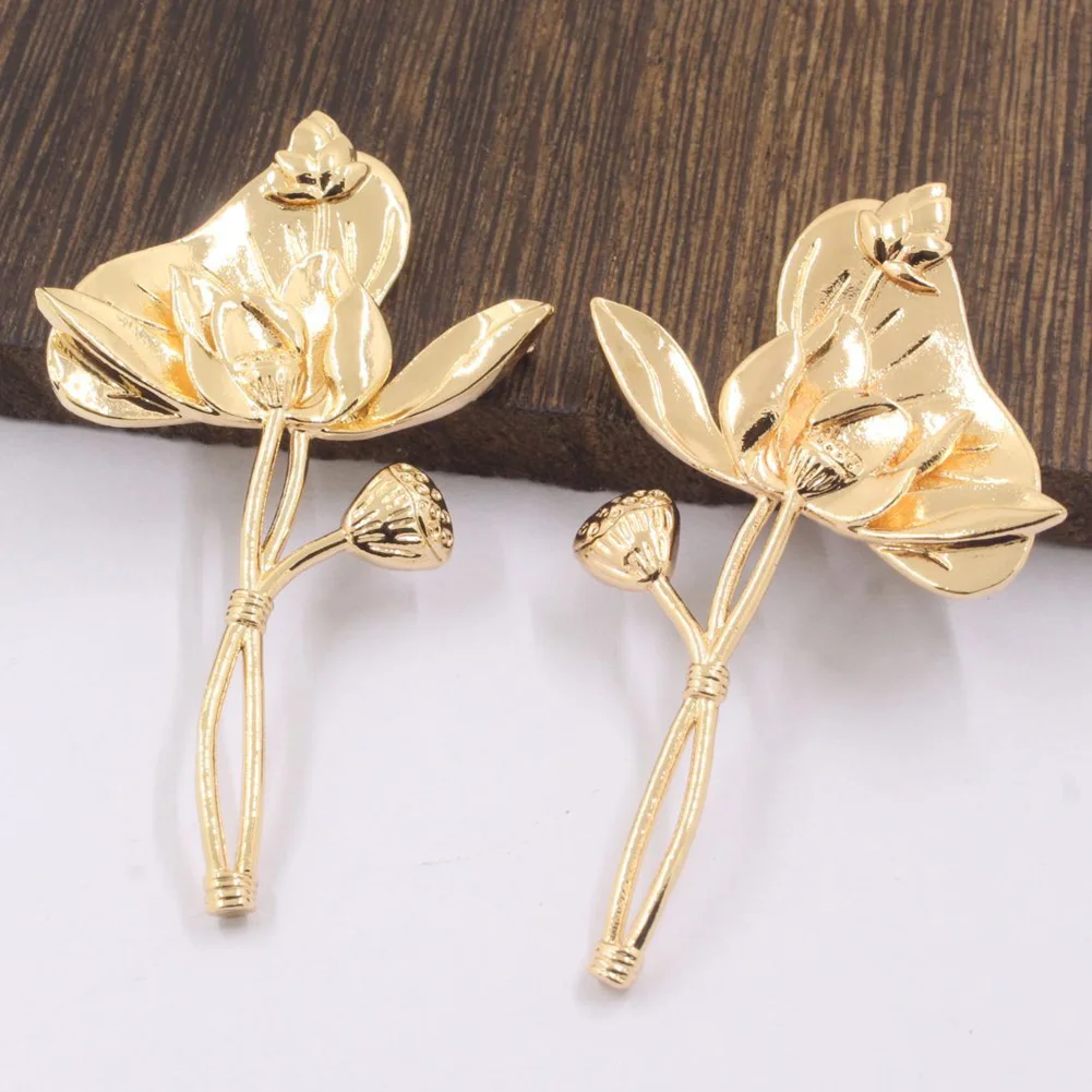 

4pair Brass Casted Lotus Flower Branch Pendant with Loops Linker Connector High Quality DIY Jewelry Accessories