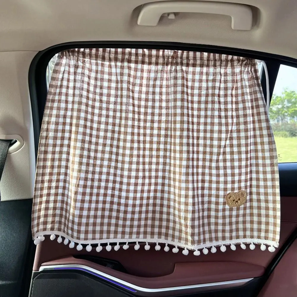 

Ins Style Cute Travel Checkered Rear Side Window Shade Windshield Visor Car Sun Shade Curtain UV-protection Car Curtain