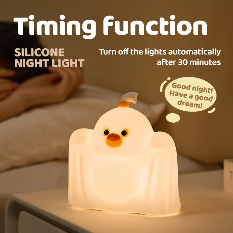 Lampu Silikon LED Ghost Duck Lampu Suasana Halloween Lampu Malam Isi Ulang Dapat Diatur Waktu dan Peredup untuk Dekorasi Halloween