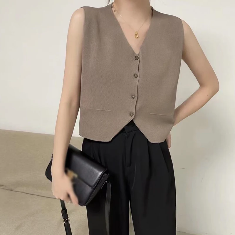 Women's Casual V Neck Button Down Vest Tank Top knit Sleeveless Cardigan Sweater Vest