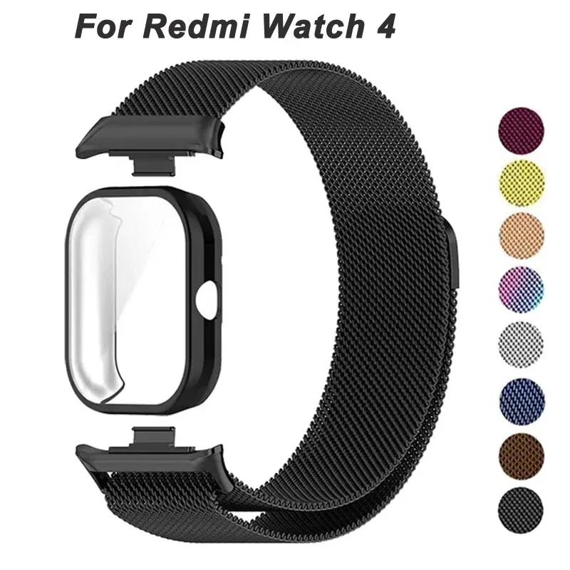 Metal Strap For Xiaomi Redmi Watch 4 With TPU Case Screen Protector Soft Film Replacement Milanese Magnetic Loop Watchband