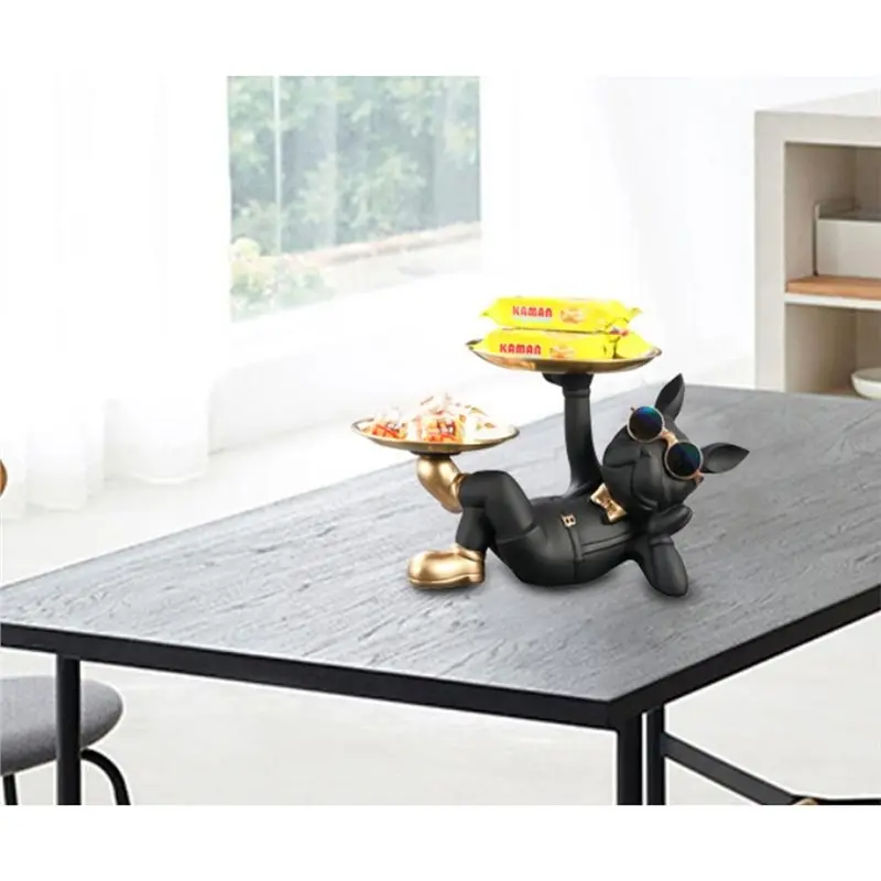 AAAN-Tray Nordic Resin Bulldog Animal Statue Home Decoration