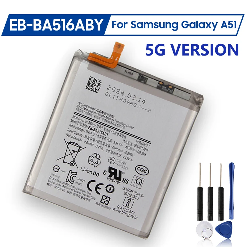 

Replacement Battery EB-BA516ABY For Samsung Galaxy A51 5G A516 SM-A5160 Rechargeable Battery 4500mAh Free Tools