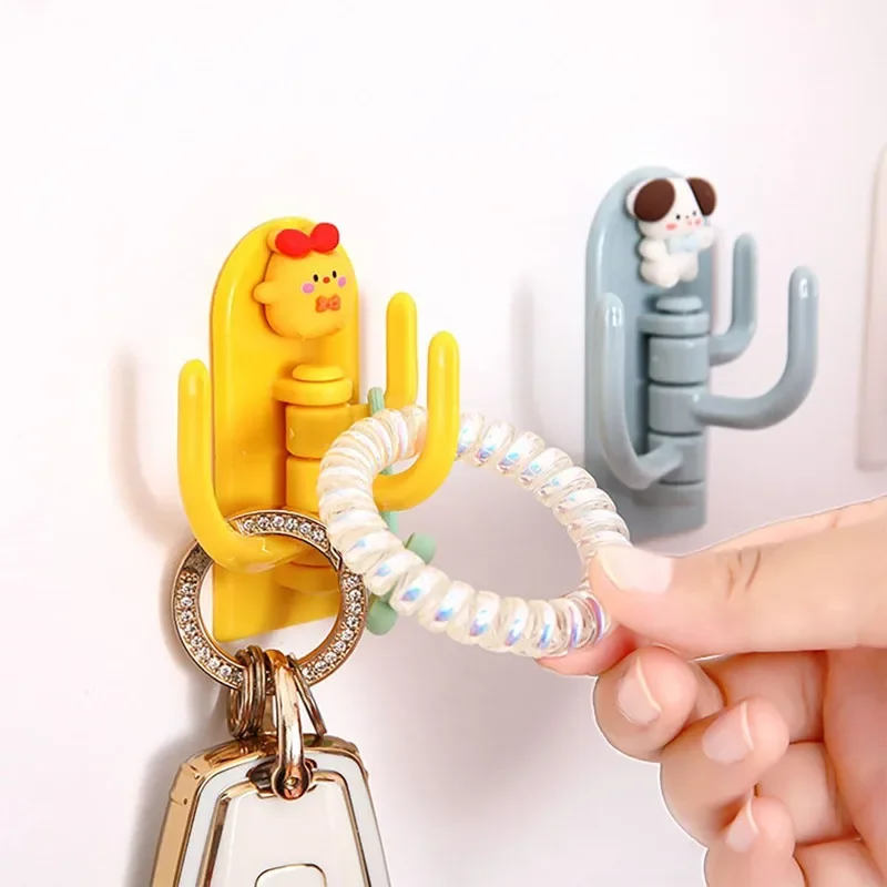 1/2/4/6PCS Rotatable Multi-purpose Originality Cartoon Three-hook Hook Punch-free Traceless Sticky Hook Wall Door Key Hook Tool