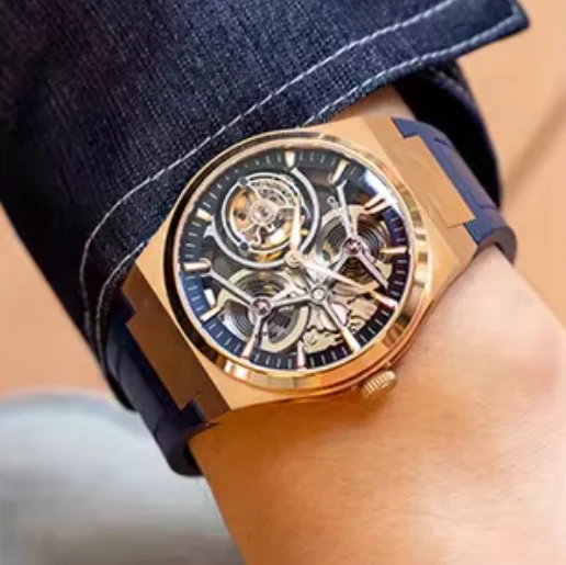 CRONUSART Men Tourbillon Watch 41mm Mechanical Wristwatch Titanium Case Sapphire Mirror Luminous Skeleton Dial Fluororubber