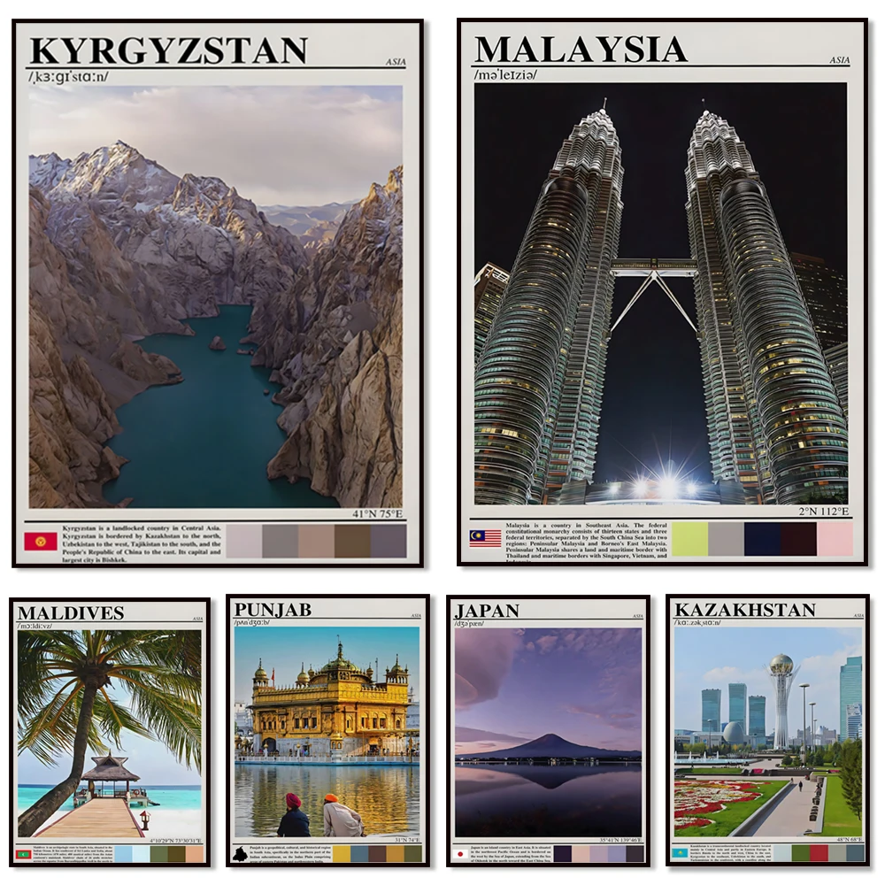 Japan, Jordan, Kazakhstan, Kyrgyzstan, Malaysia, Maldives, Punjab India, Saudi Arabia, United Arab Emirates, Laos travel poster