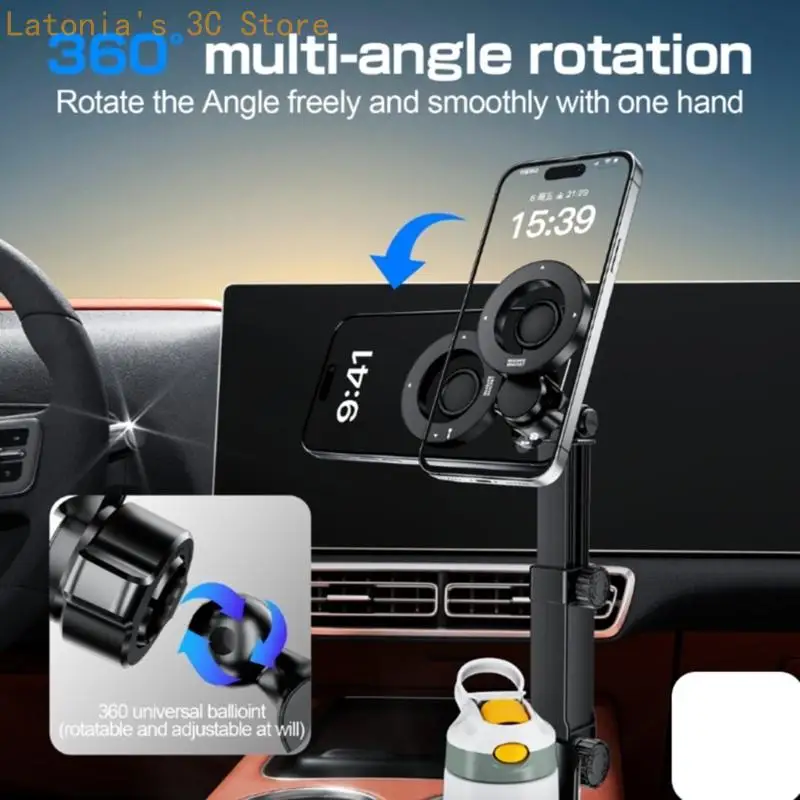 Universeller verstellbarer Telefonständer für Auto-Getränkehalter, magnetische Halterung, 360-Grad-Drehung, kompatibel mit – Detail 5