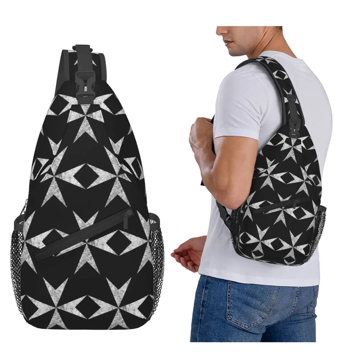 Maltese Cross Knights Hospitalier Malta Crusades Chest Bag Men Sling Crossbody Backpack Chest Bag Travel Daypack Shoulder Bag