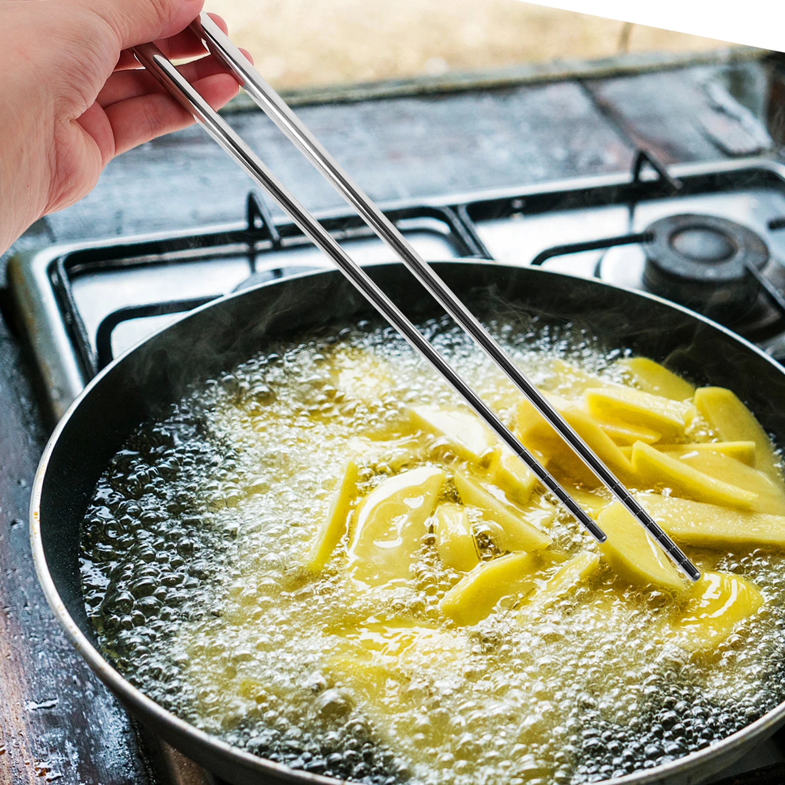 

1 Pair 45Cm Stainless Steel Long Chopsticks Rust-Resistant Cooking Eating Frying Hot Pot Ramen Household Food Utensils