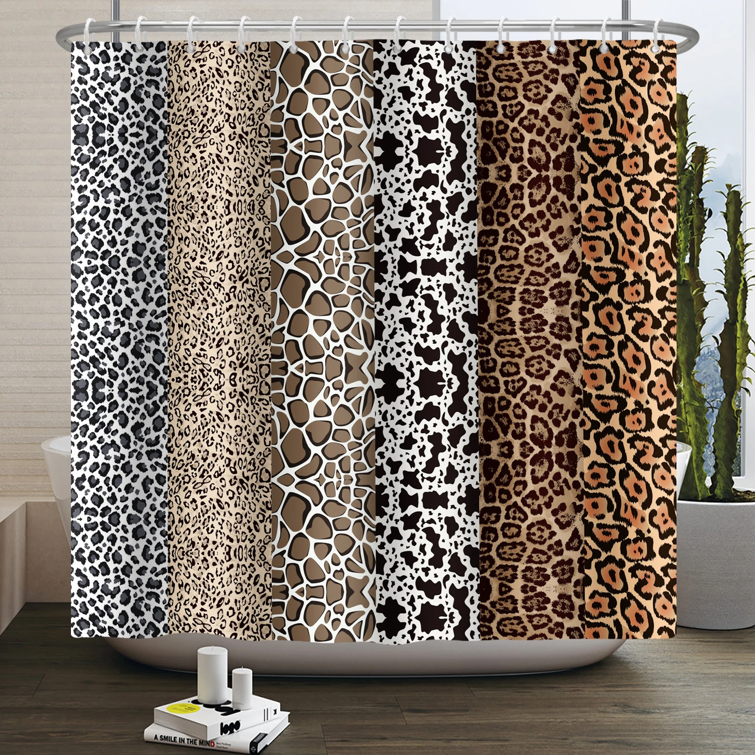 

Colorful Stripe Shower Curtains Waterproof Bath Curtain Leopard Print for Bathroom Home Decor with Hooks