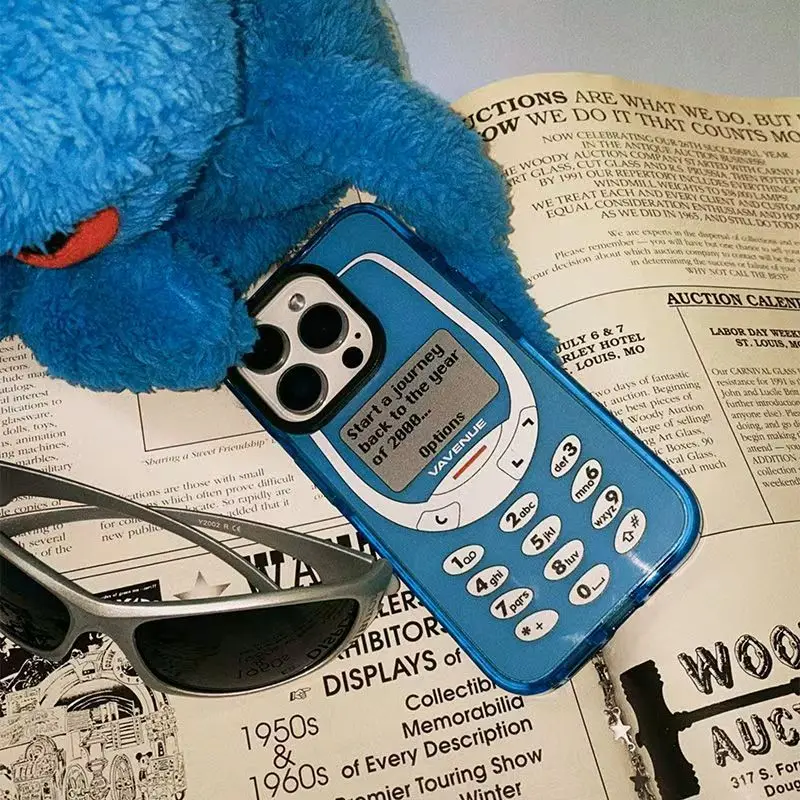 حافظة هاتف ابل 16 ريترو لهاتف ايفون 15 14، 13، 11، 12 برو، 13 برو، غلاف شفاف أزرق