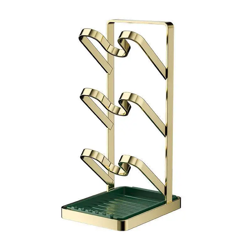 ~Gold Finish 2/3 Tier Pot Lid Holder With Detachable Drain Tray For Kitchen Storing Lids Spatulas Cooking Utensils
