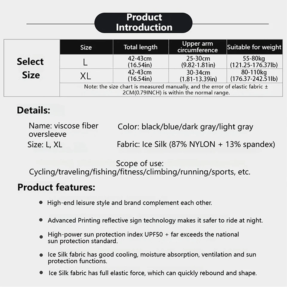 GTUBIKE Lightweight Breathable Cooling Sports Sleeves Ice Silk Fabric Sweat-Absorbent for Cycling Fishing Running & Hiking