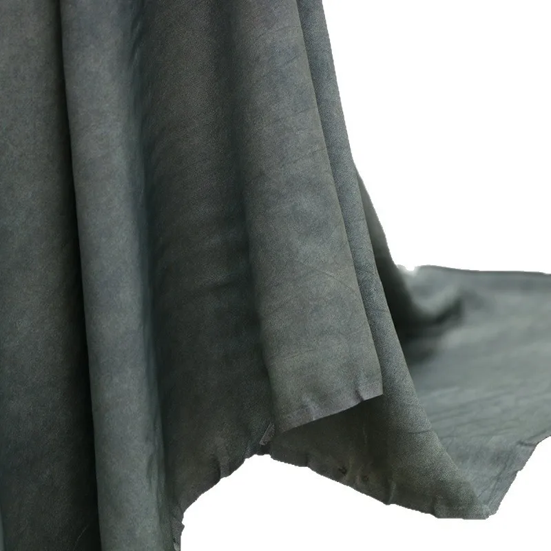 This is a rare and artistic design fabric made of old natural tussah silk in dirty bluish-gray color