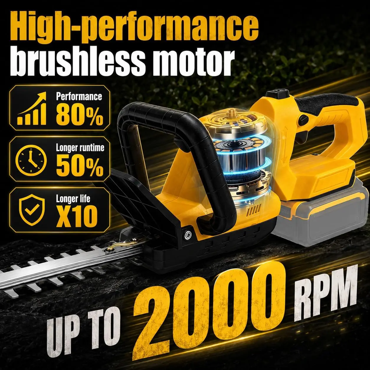 Cordless Hedge Trimmer, 22-Inch Blade, Battery-Operated Hedge Cutter Compatible with 20V Batteries